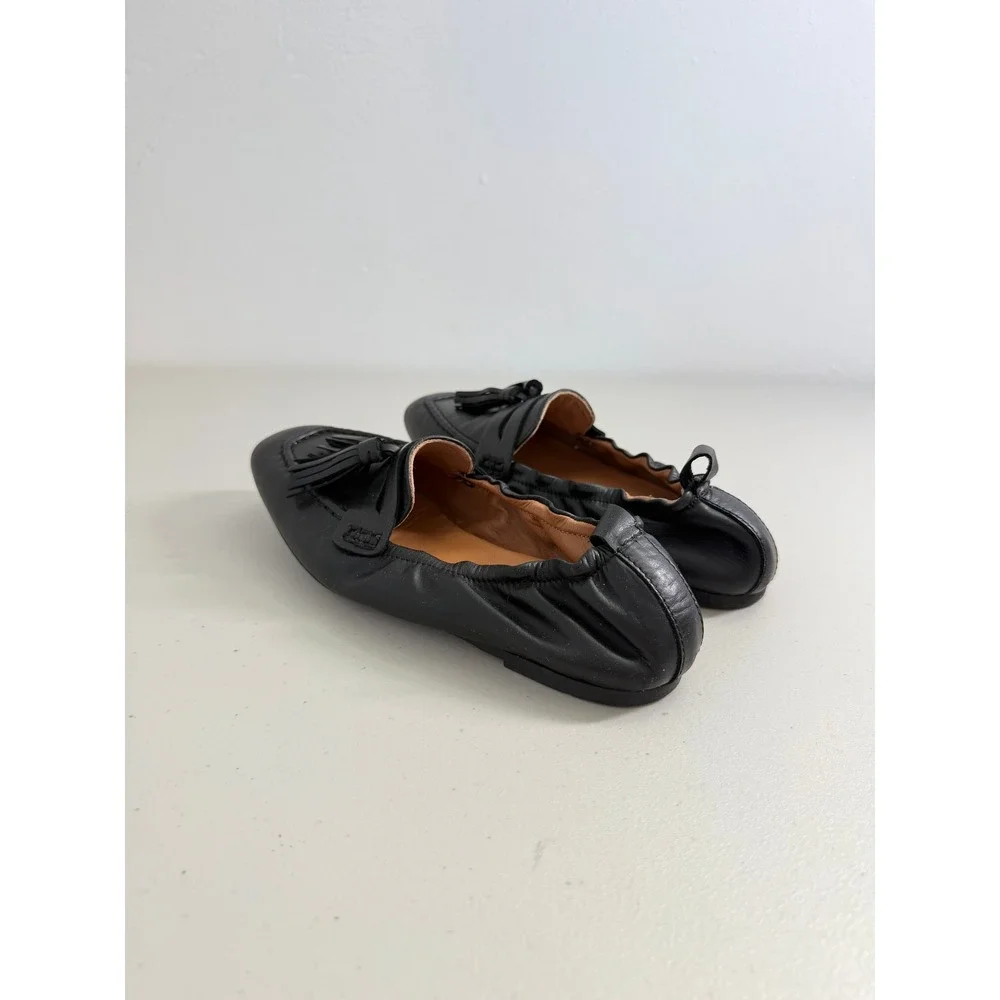 Aquatalia Black Leather Tassel Loafer‎ Flats Elastic Back Made in Italy Size 5.5